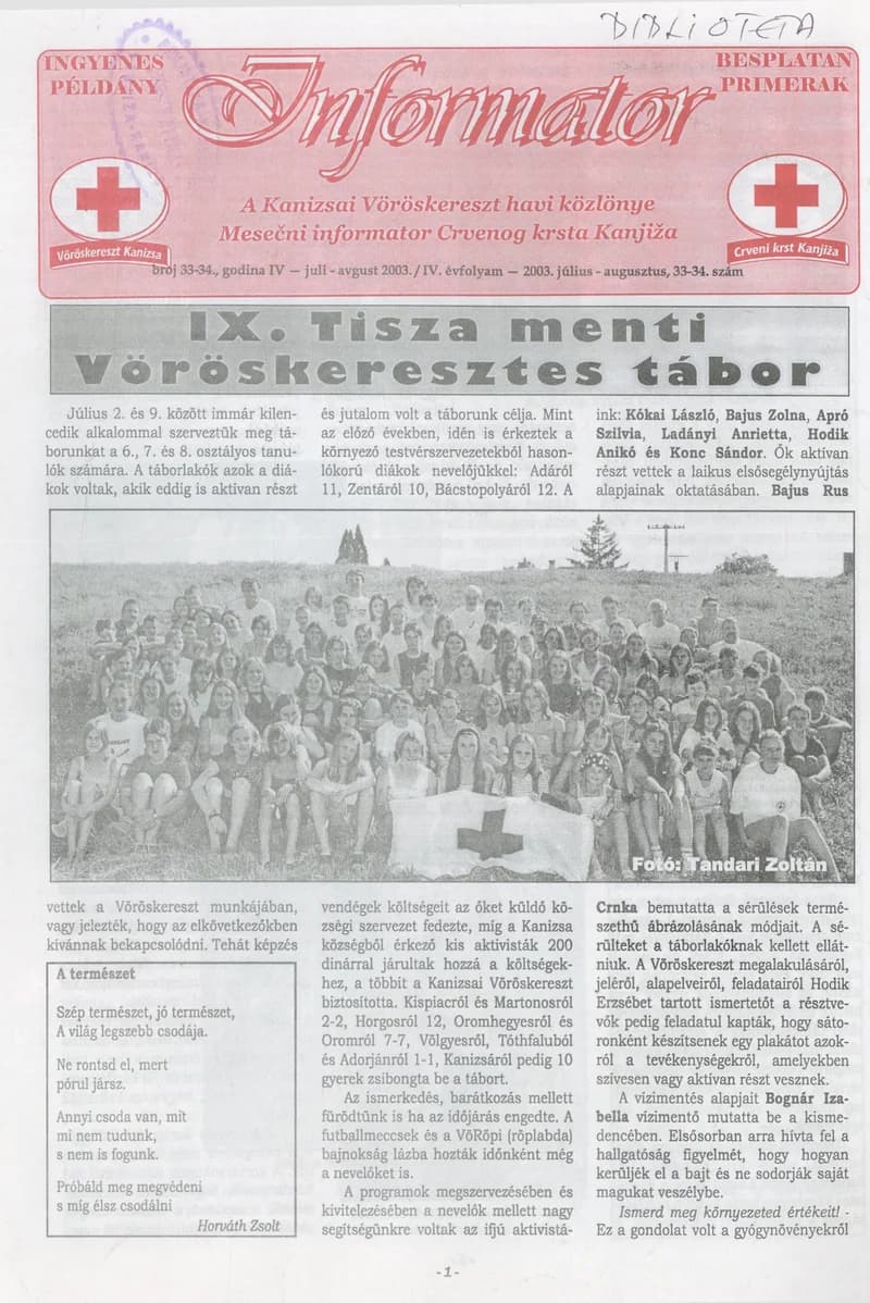 Informator, 4. évf. 2003. július 1. – augusztus 1. 33–34. sz.