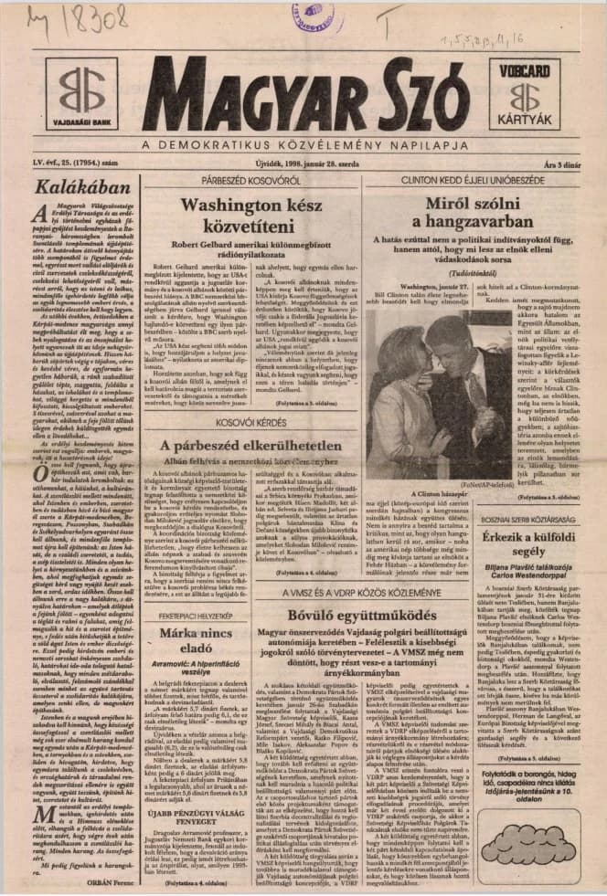 Magyar Szó, 55. évf. 1998. január 28. 25. sz. 1–16. oldal
