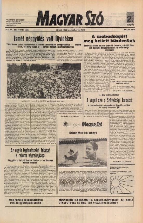 Magyar Szó, 45. évf. 1988. szeptember 26. 266. sz.