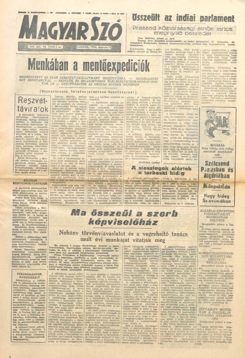 Magyar Szó, 13. évf. 1956. február 16. 44. sz. 1–12. oldal