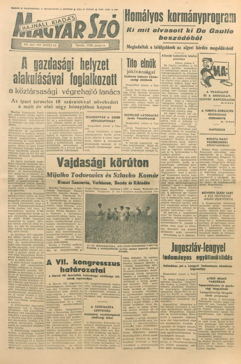 Magyar Szó, 15. évf. 1958. június 6. 147. sz. 1–18. oldal