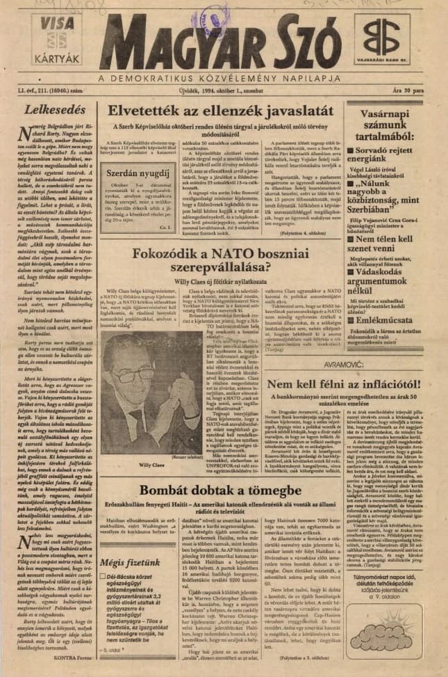 Magyar Szó, 51. évf. 1994. október 1. 211. sz. 1–16. oldal
