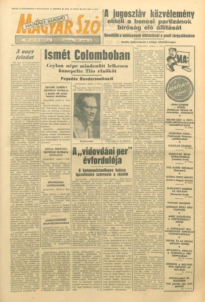 Magyar Szó, 16. évf. 1959. január 25. 20. sz. 1–24. oldal