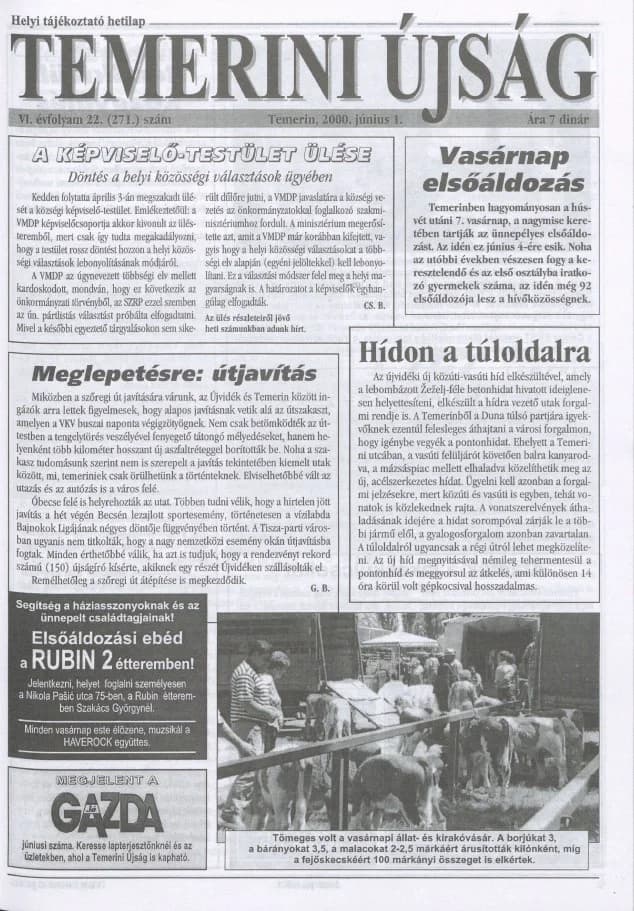 Temerini Újság, 6. évf. 2000. június 1. 22. sz.