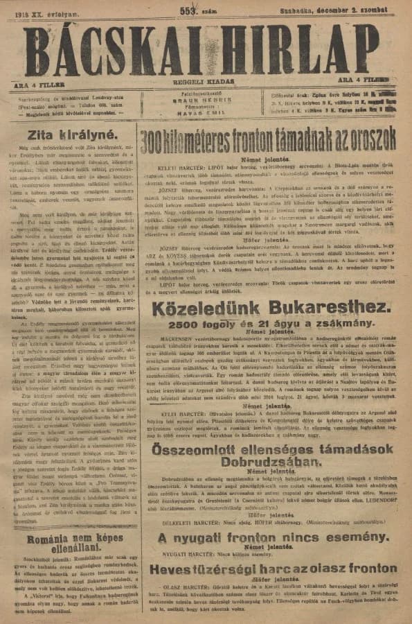 Bácskai Hirlap, 20. évf. 1916. december 2. 554. sz.