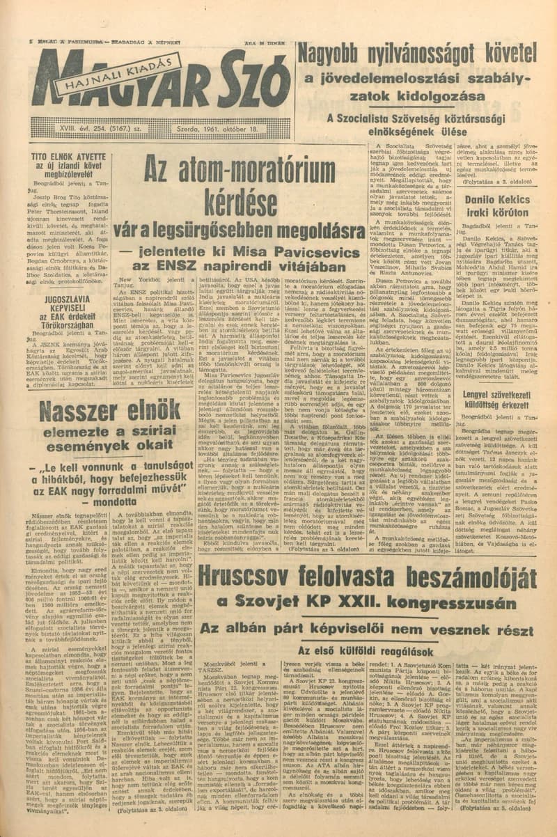 Magyar Szó, 18. évf. 1961. október 18. 254. sz. 1–14. oldal