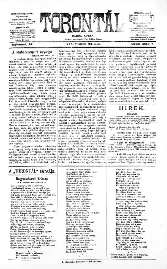 Torontál, 30. évf. 1901. október 12. 234. sz.