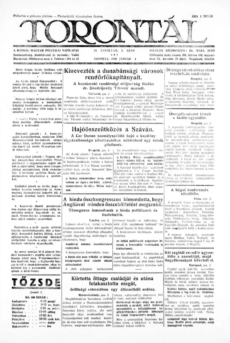 Torontál, 59. évf. 1930. január 4. 3. sz.