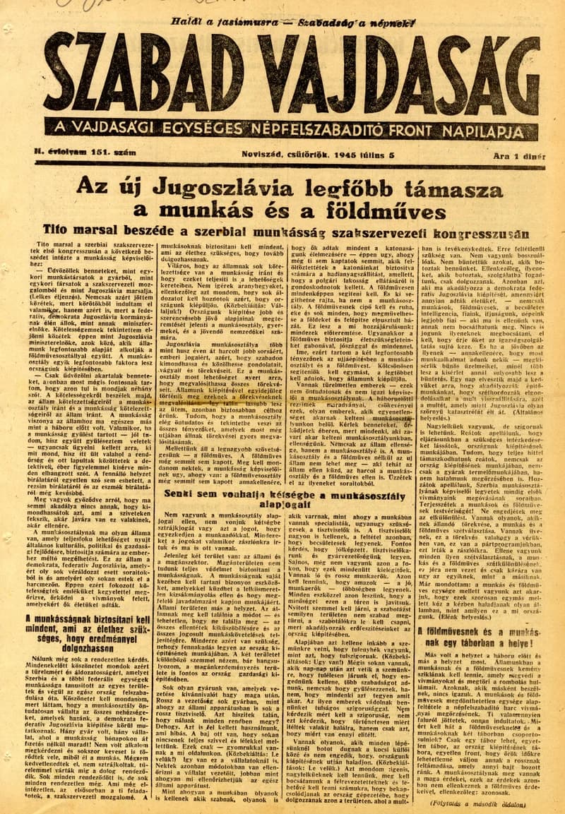 Szabad Vajdaság, 2. évf. 1945. július 5. 151. sz.
