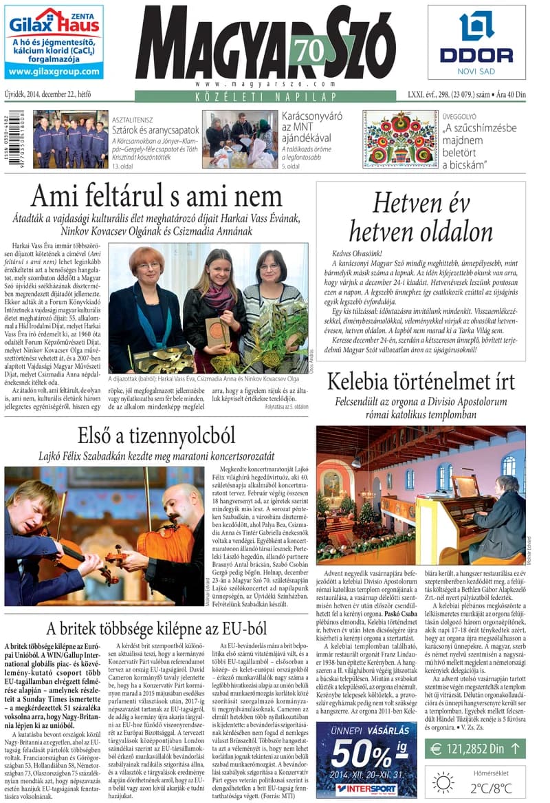 Magyar Szó, 71. évf. 2014. december 22. 298. sz. 1–20. oldal