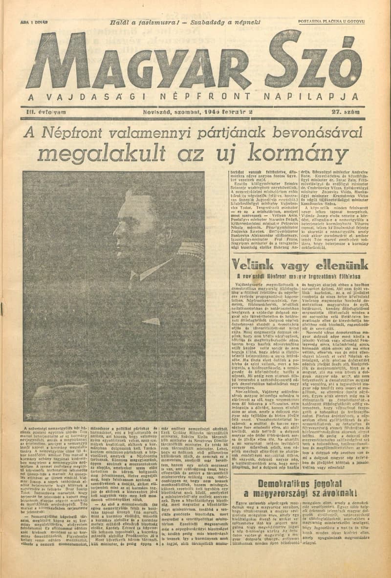 Magyar Szó, 3. évf. 1946. február 2. 27. sz. 1–4. oldal