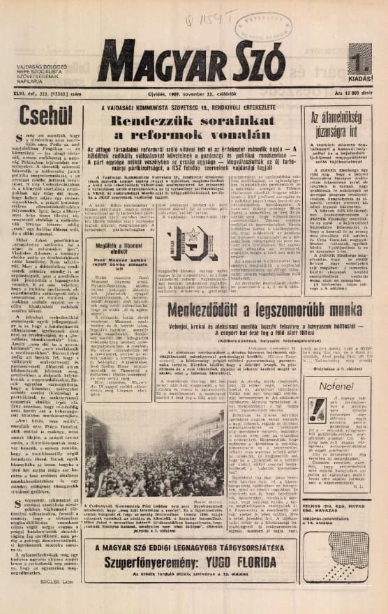 Magyar Szó, 46. évf. 1989. november 23. 322. sz. 1–16. oldal