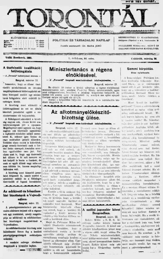 Torontál, 50. évf. 1921. március 24. 64. sz.