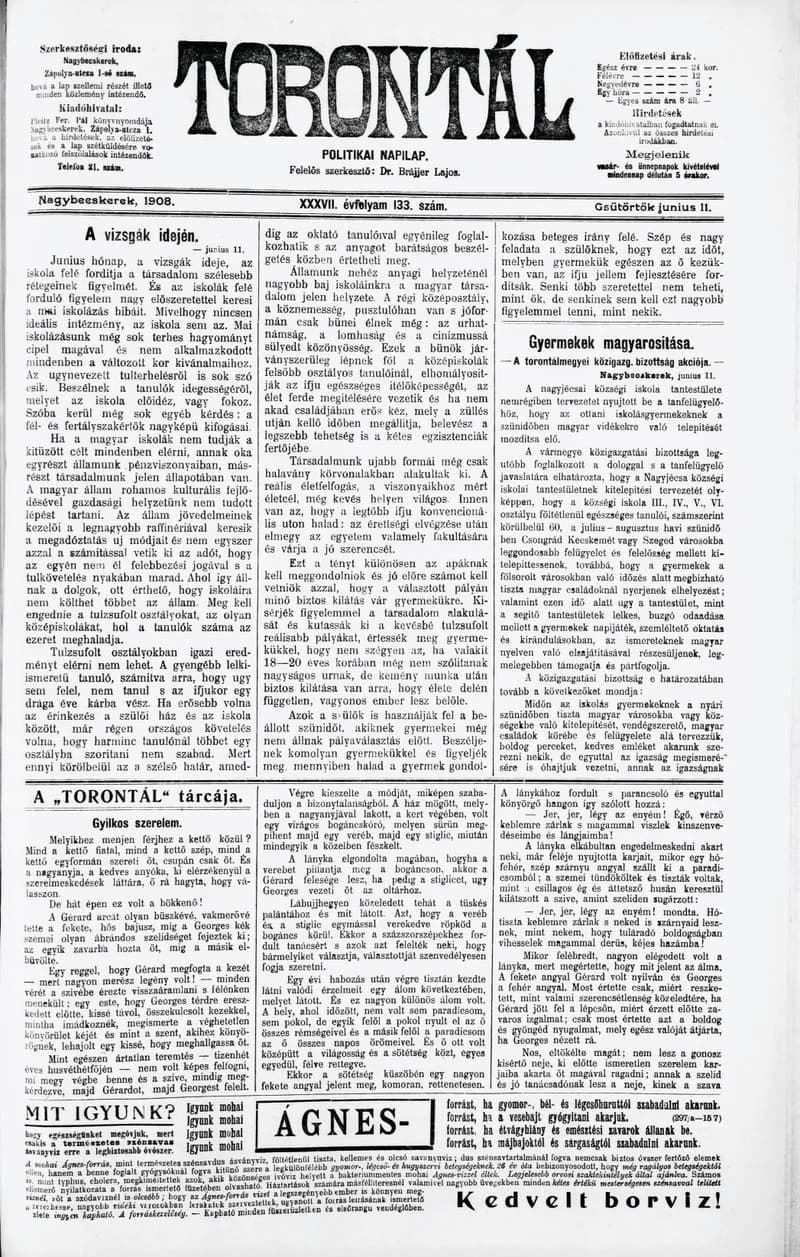 Torontál, 37. évf. 1908. június 11. 133. sz.
