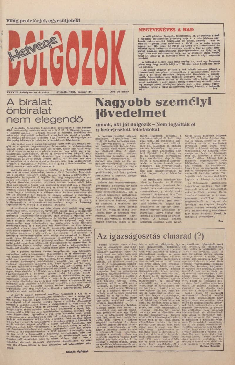 Dolgozók, 39. évf. 1985. január 31. 4. sz.