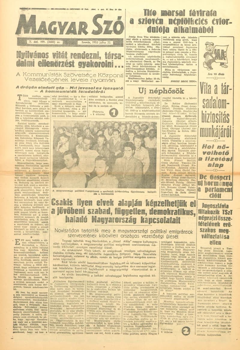 Magyar Szó, 10. évf. 1953. július 22. 199. sz. 1–8. oldal