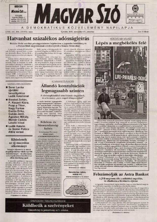 Magyar Szó, 58. évf. 2001. november 17. 266. sz. 1–16. oldal