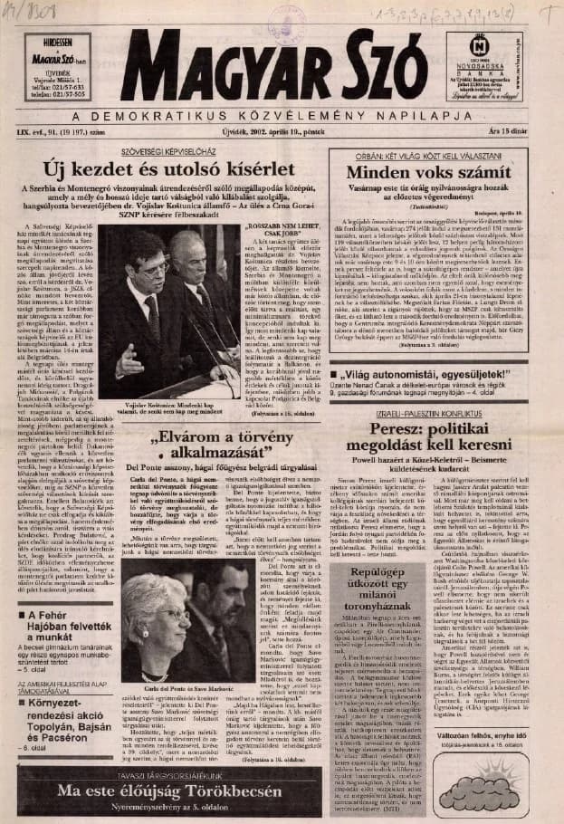 Magyar Szó, 59. évf. 2002. április 19. 91. sz. 1–16. oldal