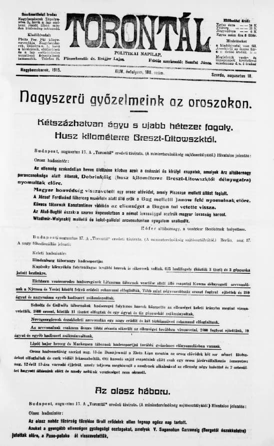 Torontál, 44. évf. 1915. augusztus 18. 188. sz.