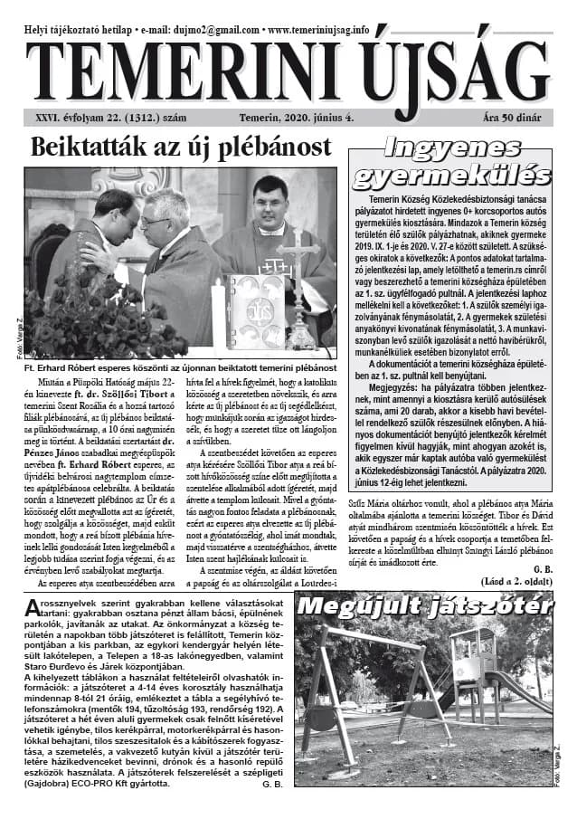 Temerini Újság, 26. évf. 2020. június 4. 22. sz.