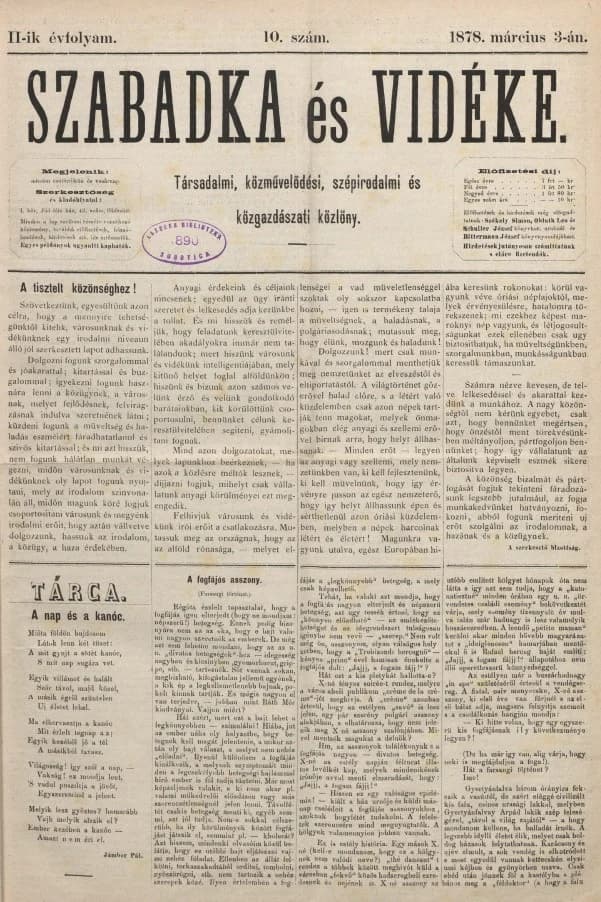 Szabadka és vidéke, 2. évf. 1878. március 3. 10. sz.