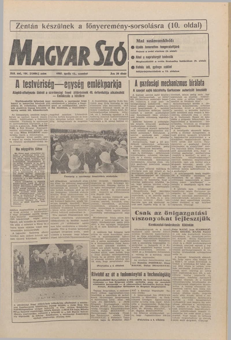 Magyar Szó, 42. évf. 1985. április 13. 101. sz. 1–28. oldal