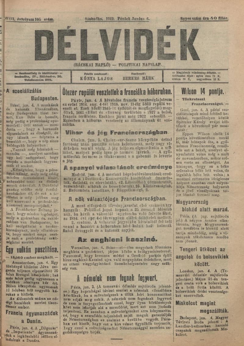 Délvidék, 13. évf. 1919. június 6. 105. sz.