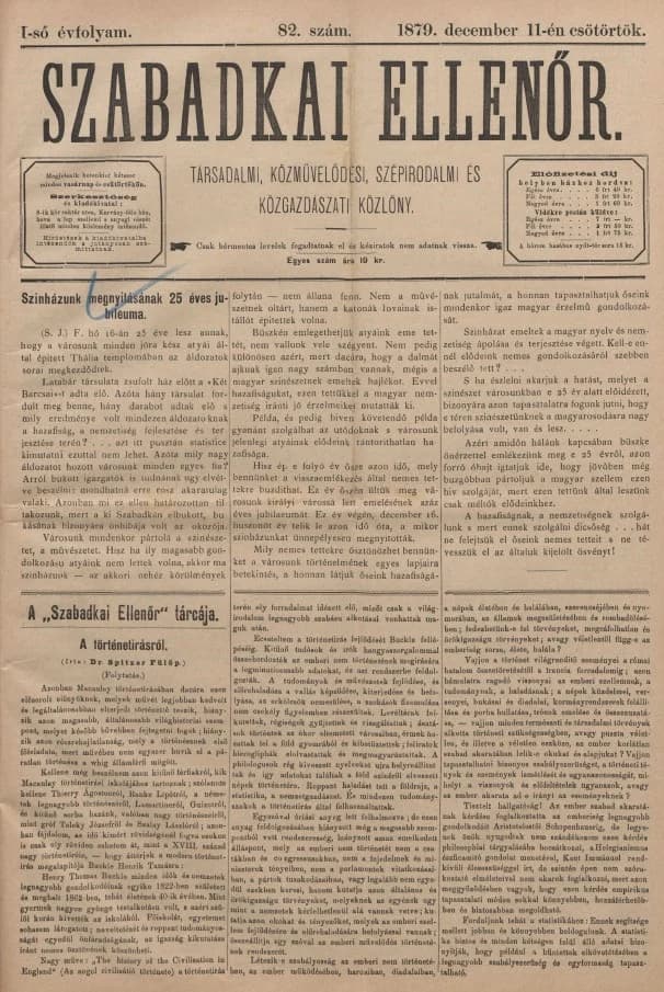 Szabadkai Ellenőr, 1. évf. 1879. december 11. 82. sz.