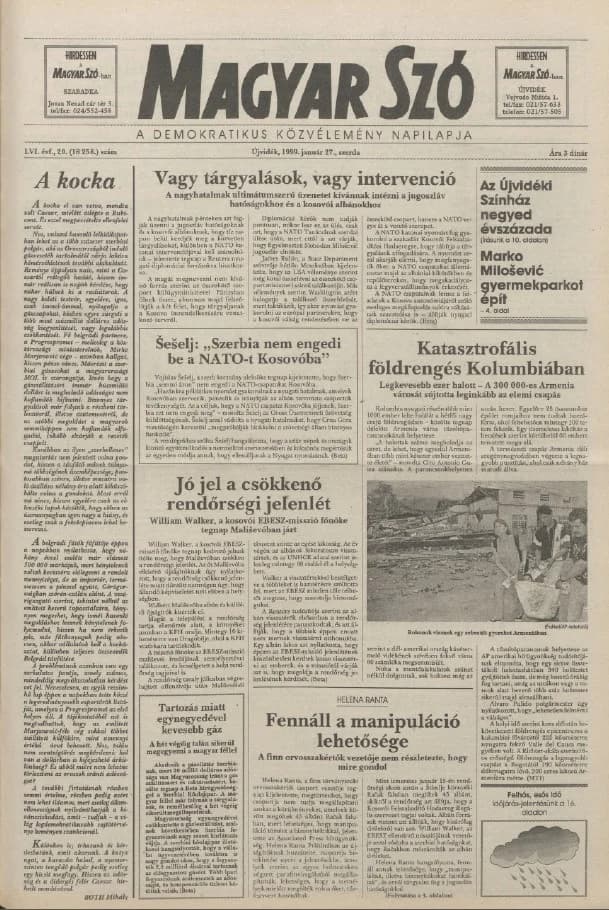 Magyar Szó, 56. évf. 1999. január 27. 20. sz. 1–16. oldal