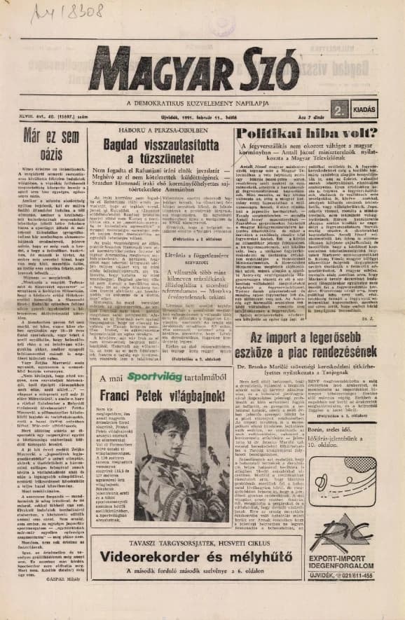 Magyar Szó, 48. évf. 1991. február 11. 40. sz. 1–20. oldal