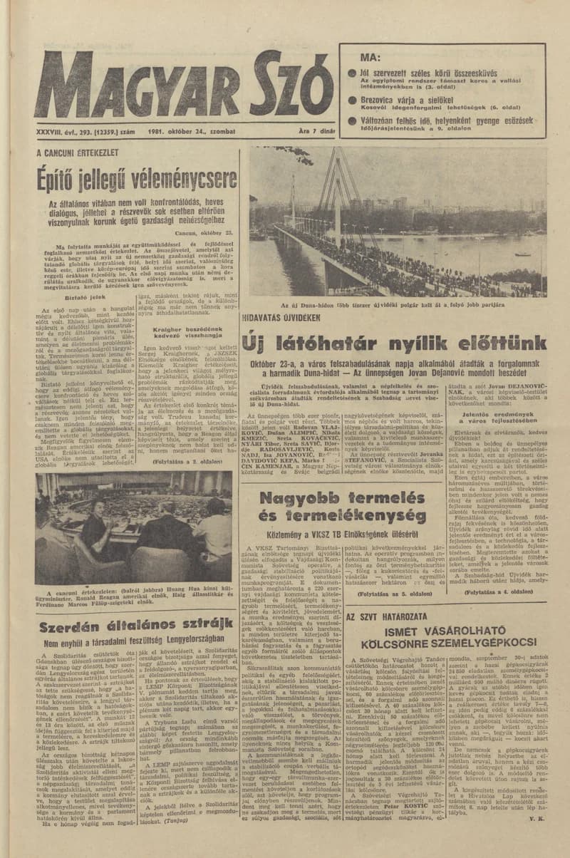 Magyar Szó, 38. évf. 1981. október 24. 293. sz.