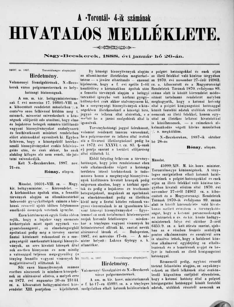 A Totontál  hivatalos melléklete, 1. évf. 1888. január 26. 4. sz.