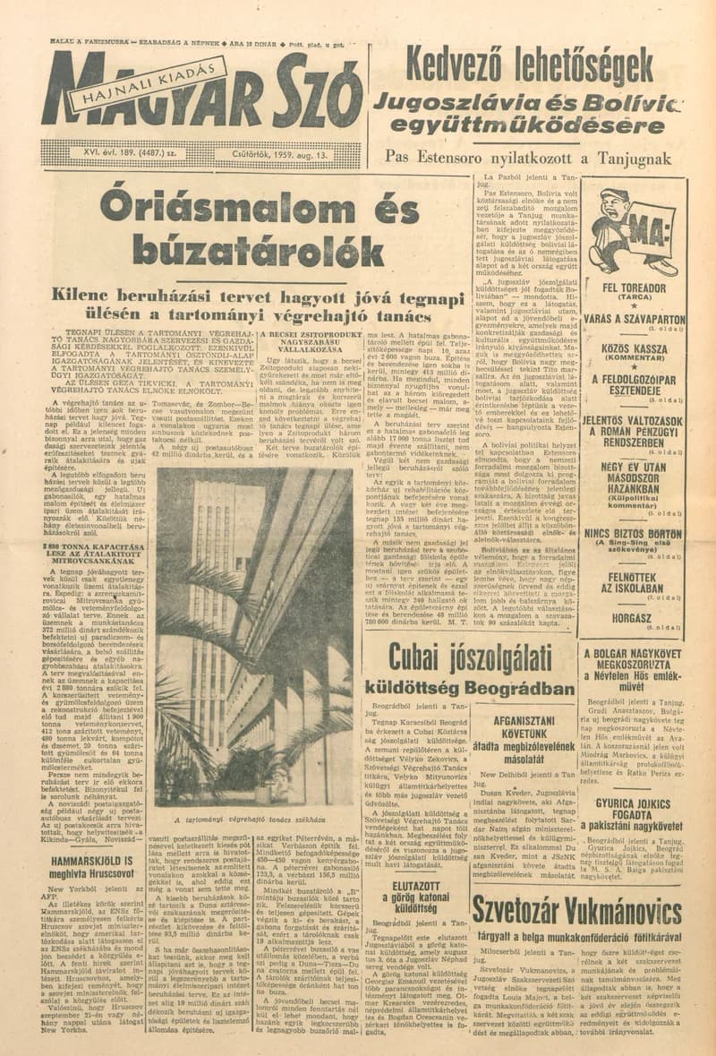 Magyar Szó, 16. évf. 1959. augusztus 13. 189. sz. 1–20. oldal