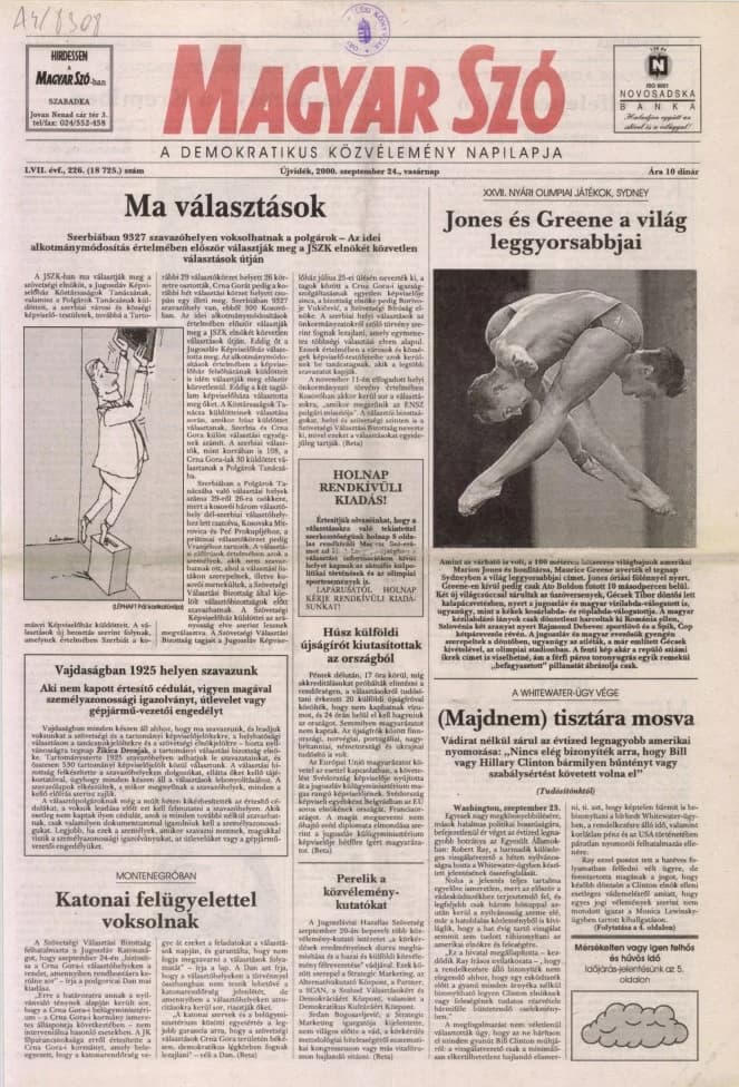 Magyar Szó, 57. évf. 2000. szeptember 24. 226. sz. 1–32. oldal