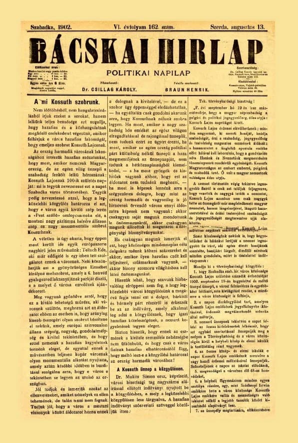 Bácskai Hirlap, 6. évf. 1902. augusztus 13. 162. sz.