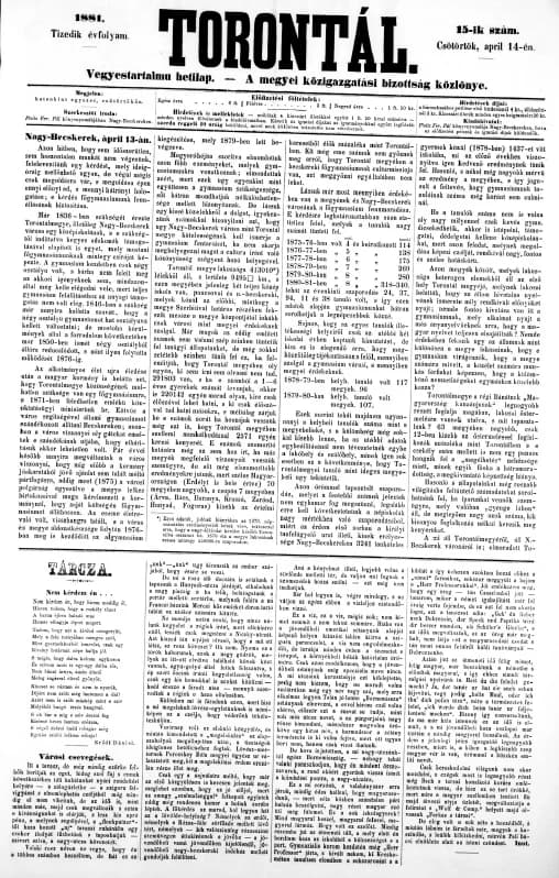 Torontál, 10. évf. 1881. április 14. 15. sz.
