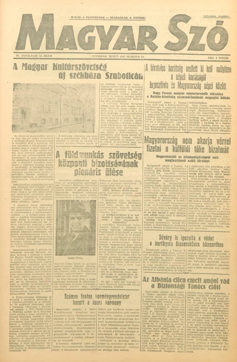 Magyar Szó, 4. évf. 1947. március 24. 70. sz. 1–4. oldal