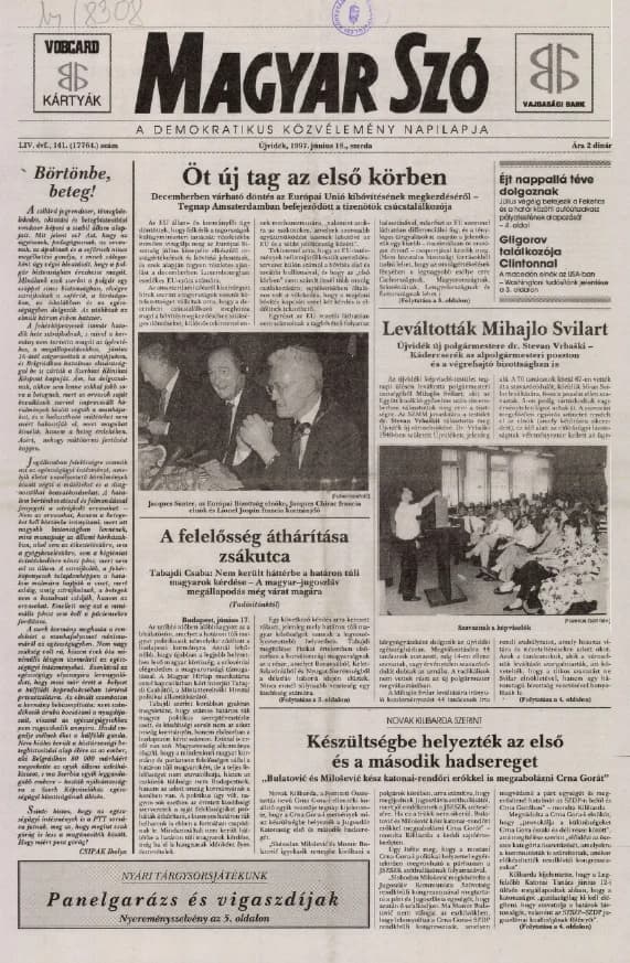 Magyar Szó, 54. évf. 1997. június 18. 141. sz. 1–16. oldal