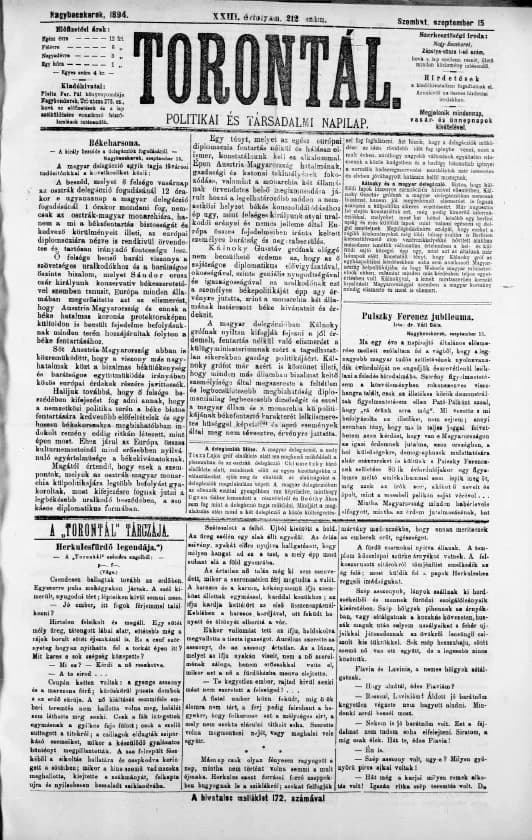 Torontál, 23. évf. 1894. szeptember 15. 211. sz.