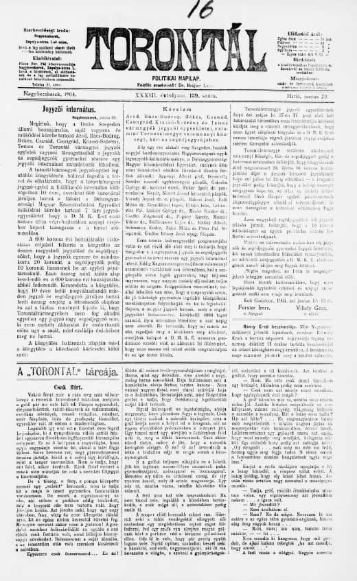 Torontál, 33. évf. 1904. június 20. 139. sz.