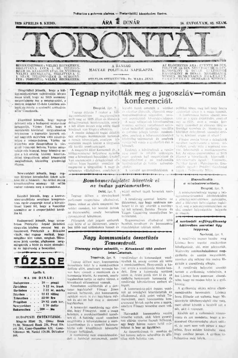 Torontál, 58. évf. 1929. április 9. 82. sz.