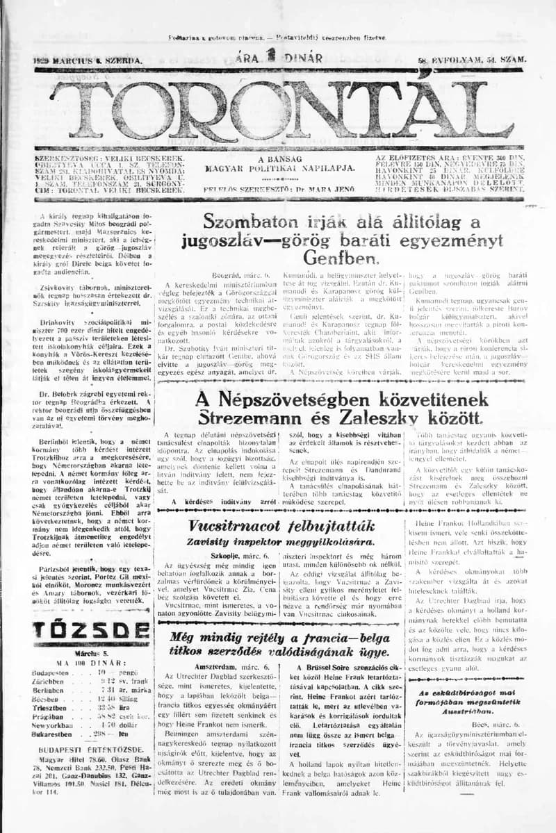 Torontál, 58. évf. 1929. március 6. 54. sz.