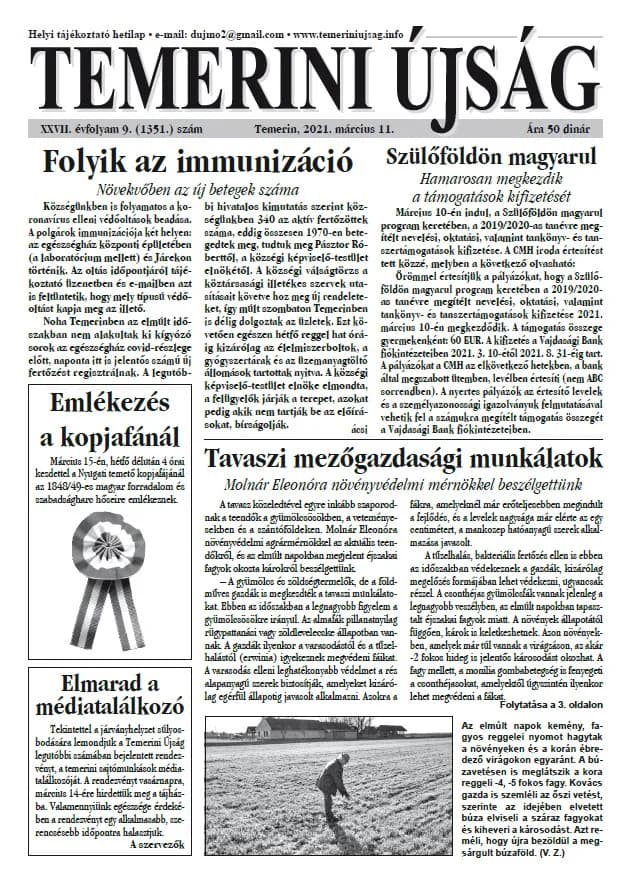 Temerini Újság, 27. évf. 2021. március 11. 9. sz.