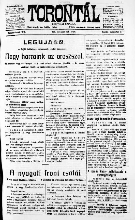Torontál, 45. évf. 1916. augusztus 2. 175. sz.