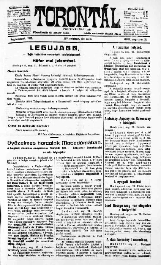 Torontál, 45. évf. 1916. augusztus 21. 190. sz.
