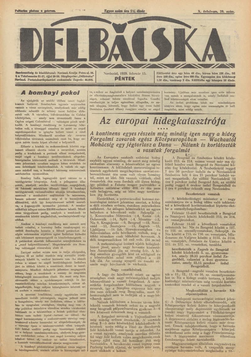 Délbácska, 10. évf. 1929. február 15. 39. sz.