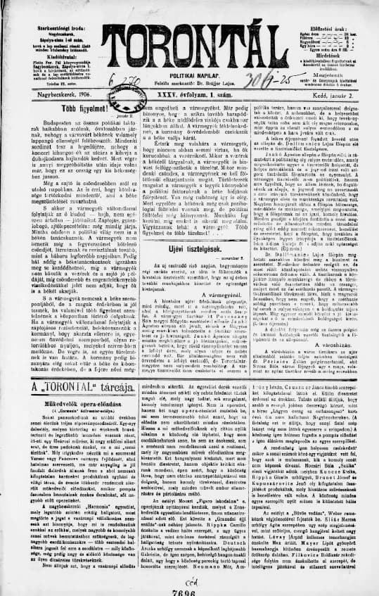 Torontál, 35. évf. 1906. január 2. 1. sz.