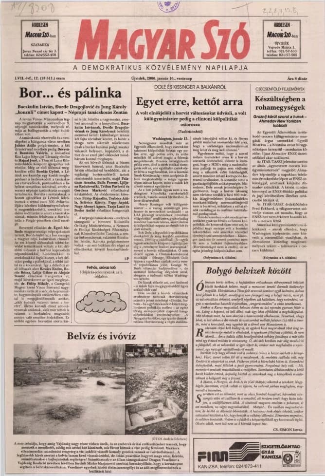 Magyar Szó, 57. évf. 2000. január 16. 12. sz. 1–24. oldal