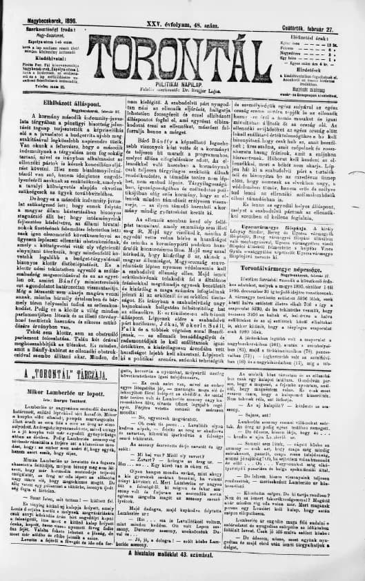 Torontál, 25. évf. 1896. február 27. 48. sz.