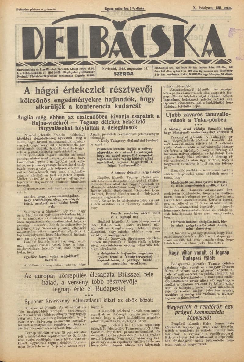Délbácska, 10. évf. 1929. augusztus 14. 188. sz.